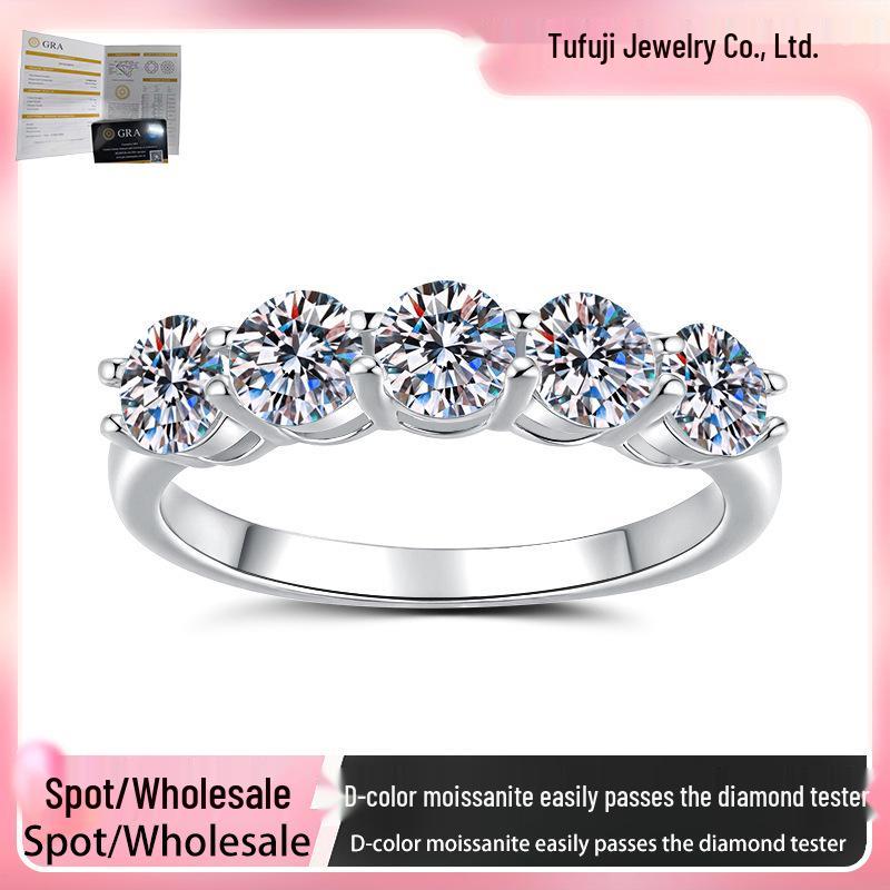 TK 925 Sterling Silver PT950 Classic Moissanite Princess Stacking Ring