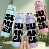 1PC Summer Text Retro Poster 750ml Color Plastic Sports Water Bottle Leakproof Flip Straw Lid Suitable for Sports Office Home Use