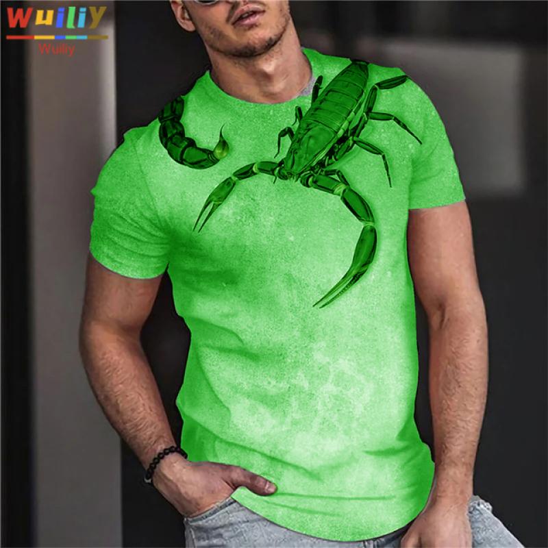 

Футболка с рисунком скорпиона для мужчин, летние футболки с 3D принтом яда, серая спортивная футболка со скорпионом, женские/мужские новые топы в стиле хип-хоп Asian size XL