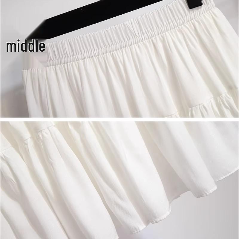 2025 Women's White A-line High Waist Pleated Summer Skirt