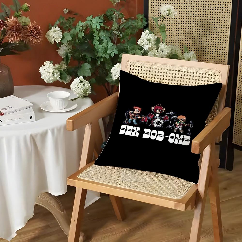 Cartoon SScott PPilgrim Cushion Cover Silky Short Plush Invisible Zipper Dustproof Sofa Pillow Case for Home Decor