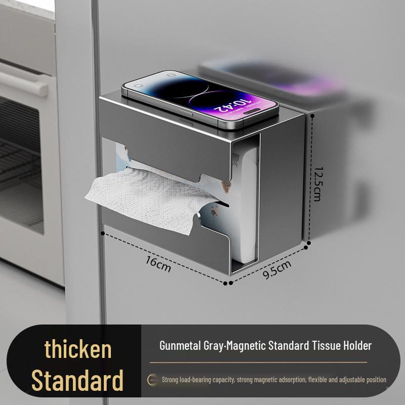 Magnetic Wall-Mounted Kitchen Tissue Box and Storage Rack: Punch-Free, Multifunctional Paper Towel Holder.