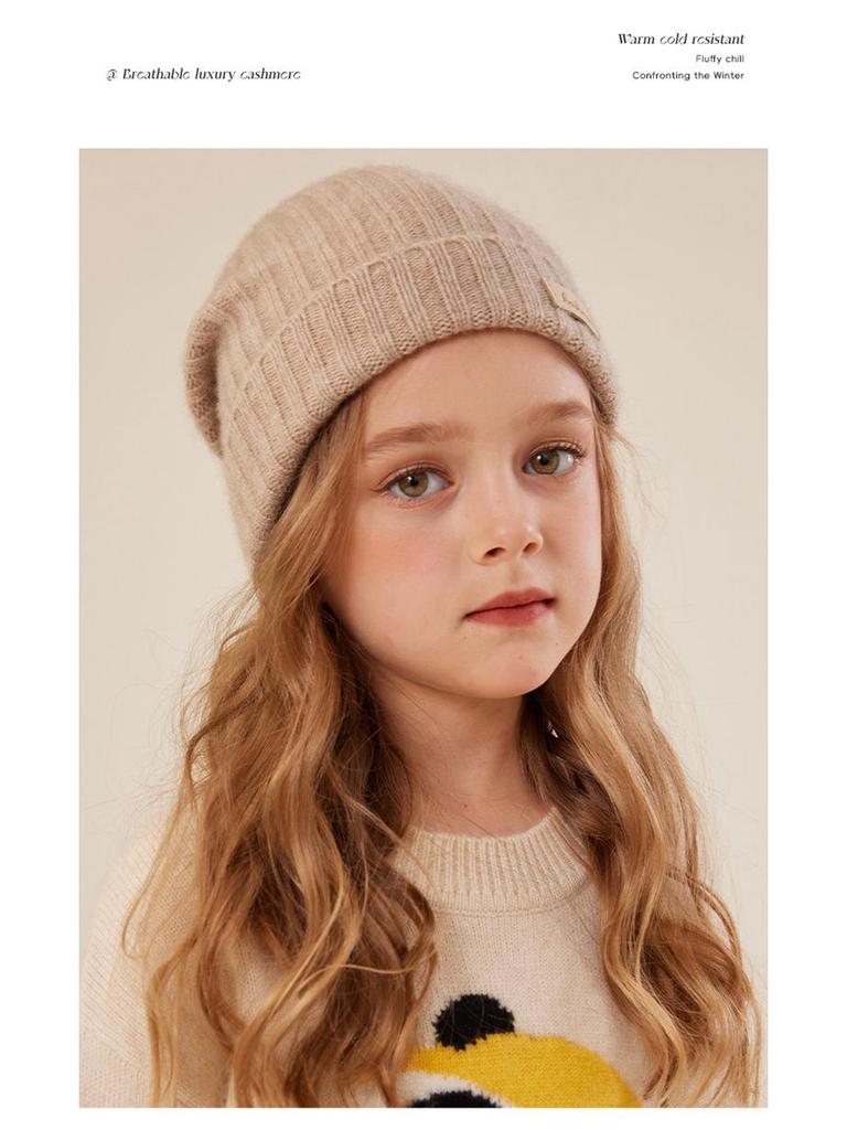 Kids' Cashmere Hat, Unisex Autumn/Winter Style, Thick Knit Wool for Warmth & Versatility.