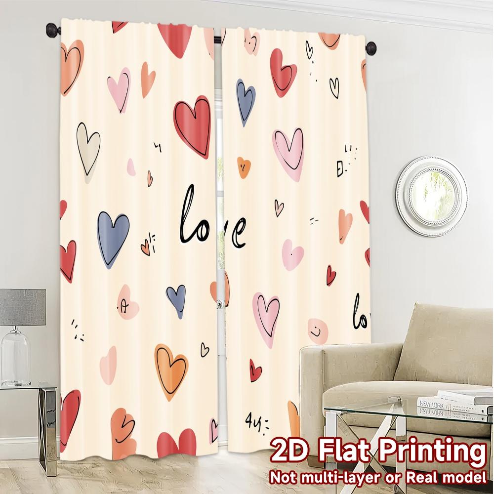 2D Flat Printing  JIT 2pcs   Curtains (Without Rod) Heartfelt Curtains Popular Curtains&Drapes Yarn Curtains Art Deco Festive