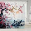 Japanese Wave Shower Curtain Kids Cherry Blossoms Bathroom Shower Curtain Set For Boys Girls Japanese Ukiyoe Theme Home Decor