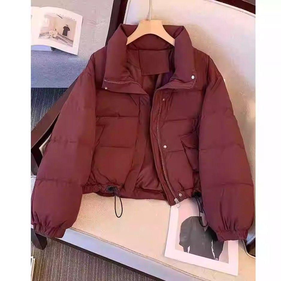 Winter Short Puffer Jacket Women Fashion Stand Collar Thick Warm Coat Petite Outwear
