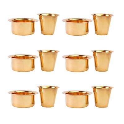 Indyjski Mosiężny Kubek do Kawy Dawara/Dabara i Szklanka do Serwowania Kawy Filtrowanej/Herbaty/Tradycyjny kumbakonam Dabara Gładki - 150ml (Zestaw 6)
