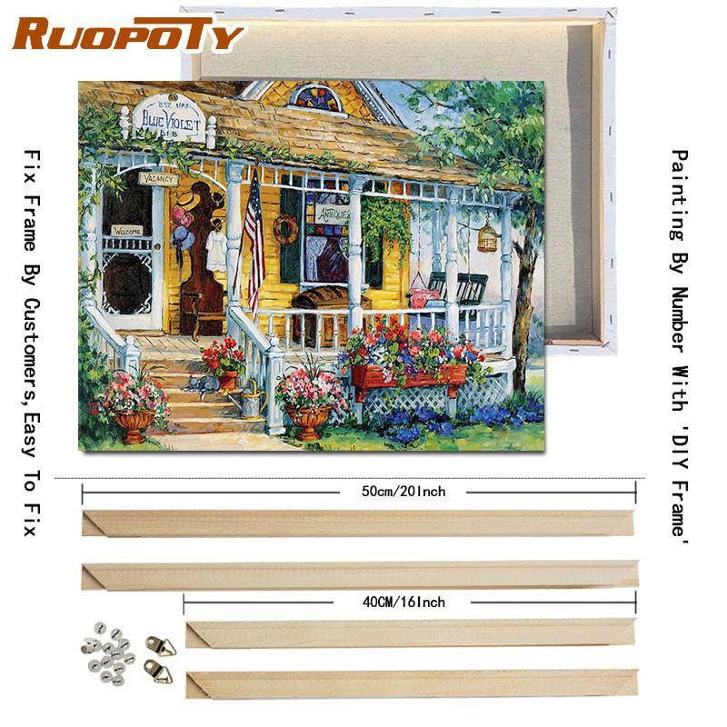 RUOPOTY DIY Frame Oil Painting By Numbers Daisy Flower Acrylic Home Decor On Canvas Wall Art Picture Rose For Living Room