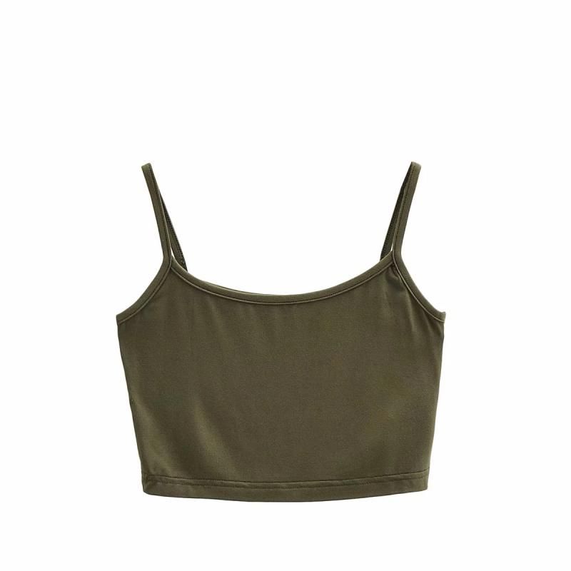

Западный стиль Стрейч Слим фит Майка Модал Высокая талия Открытая талия Пупок Тонкая коррекция фигуры без нагрудной подушечки Базовый топ Army Green M