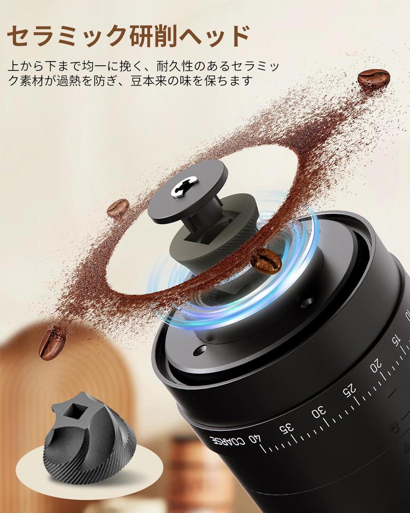 CIRCLE JOY Electric Coffee Grinder, Low-Speed Grinding, Heat-Free Ceramic Grinding Core, Portable Rechargeable Propeller Grinder for Coffee