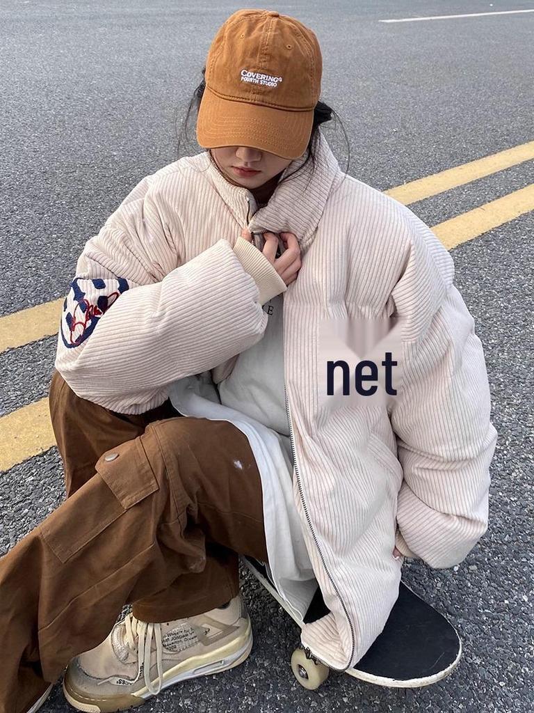 Men's Vintage Retro Embroidered Corduroy Jacket with Stand Collar – Cozy Outerwear for Couples