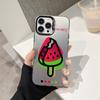 Cartoon Watermelon Ice Cream Color Silver Phone Case for IPhone 16 for Apple 15 Promax, Niche High-end Feel