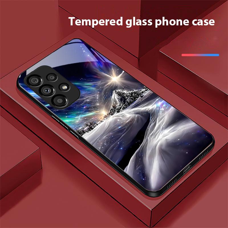 Kolorowa Aurora Dla Samsunga Galaxy S 8 9 10 20 Plus 21 FE 22 23 24 Ultra S7 Edge Czarne Szkło Hartowane Etui na Telefon Twarda Skorupa