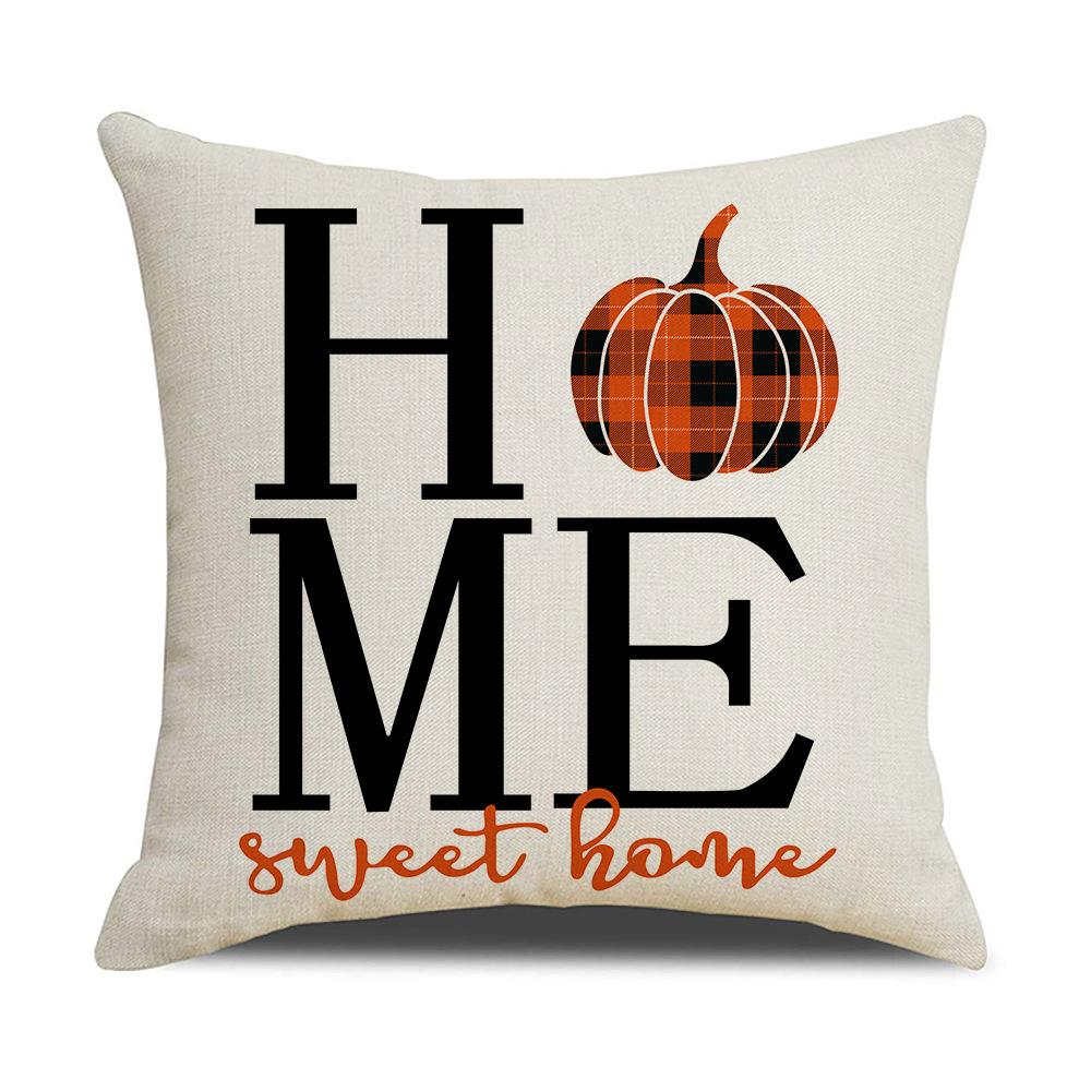New Autumn Pillow Cover Watercolor Plaid Printed Maple Leaf Pumpkin Letter Pillow Home Cushion