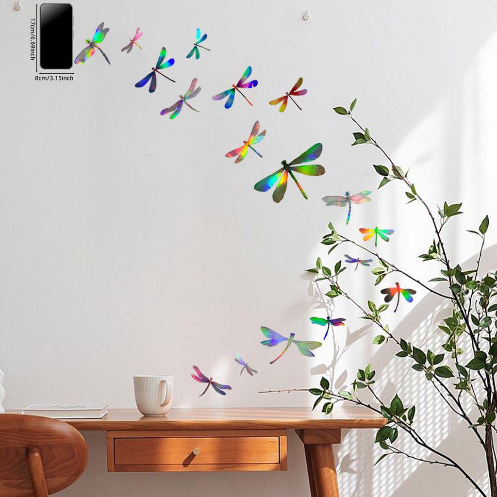 Ls13515 Laser Material Gradual Change Color Dragonfly Insect Wall Sticker Viewing Angle Different Pattern Color