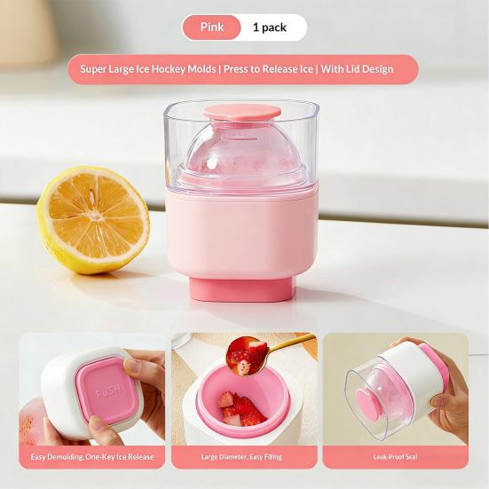 Large Sphere Silicone Ice Mold with Lid Food-Grade Ice Cube Tray for Freezer Press-Type Round Ice Ball Maker for Whiskey Cocktails
