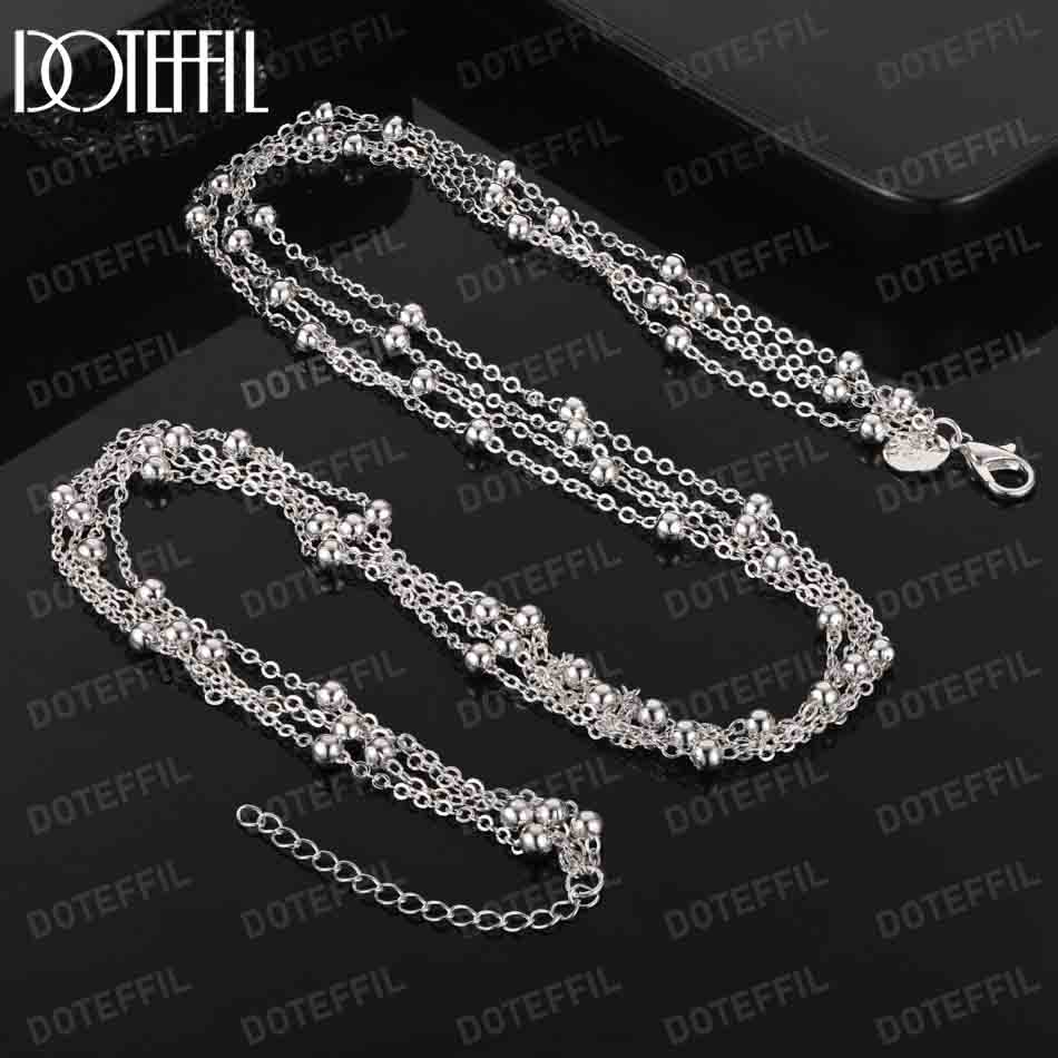 925 Sterling Silver Multi Chain Bead Necklace Fashionable Wedding Jewelry