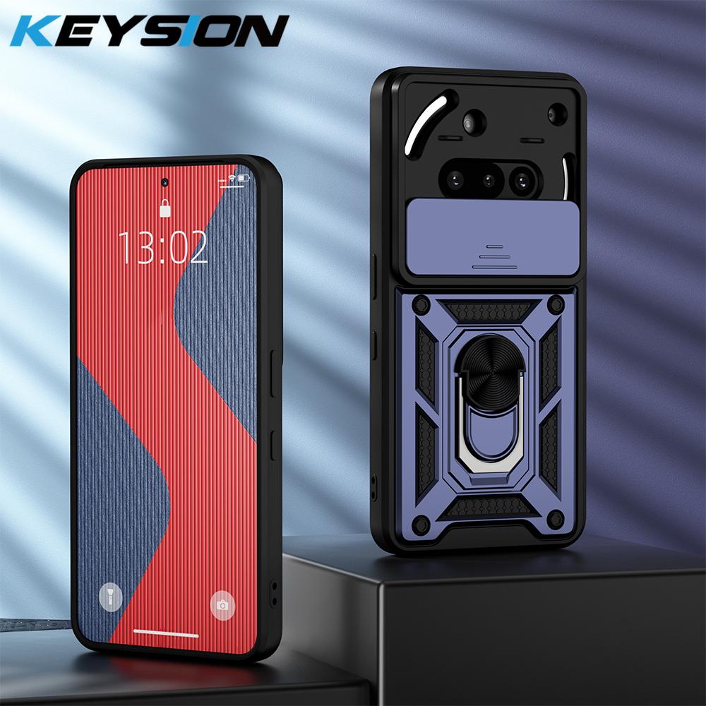 

KEYSION Противоударный чехол для телефона Nothing 3A из силикона + поликарбоната, защитное кольцо для объектива камеры, подставка, задняя крышка для телефона Nothing 3A for Nothing 3A синий