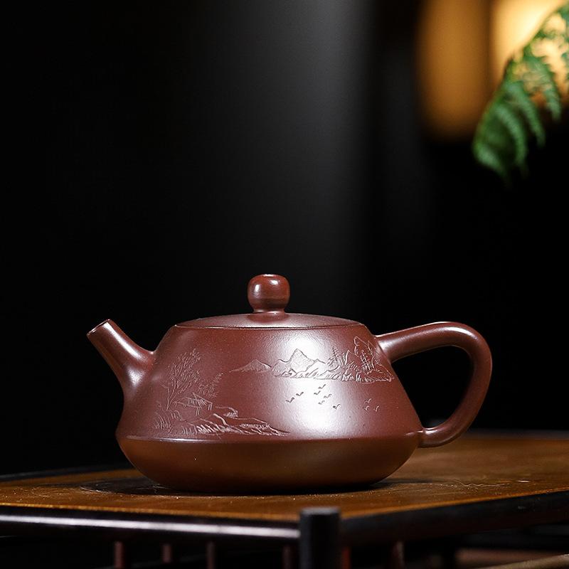 

190 мл чайники из фиолетовой глины Исин, ручной работы, колонна, ковш, чайник из сырой руды, фиолетовый чайник из глины Чжу с ситечком, чайный набор «Цзыша», подарок