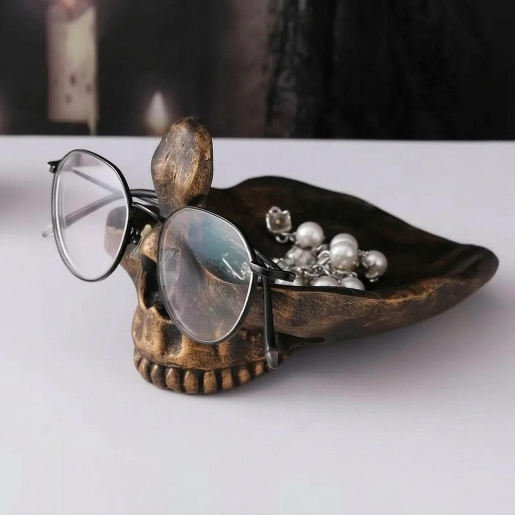 Skull-Shaped Glasses Holder with Wing Support Stable Rack Gothic for Dresser