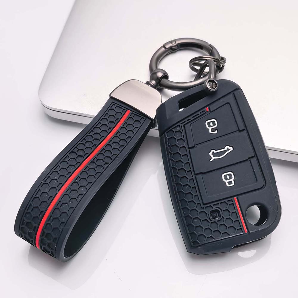 Key Fob Cover for Volkswagen Golf Tiguan Passat Octavia MK7 MK2 B8 Kodiaq with Keychain Anti-Scratch Guard Shockproof Protection Soft Grip Texture