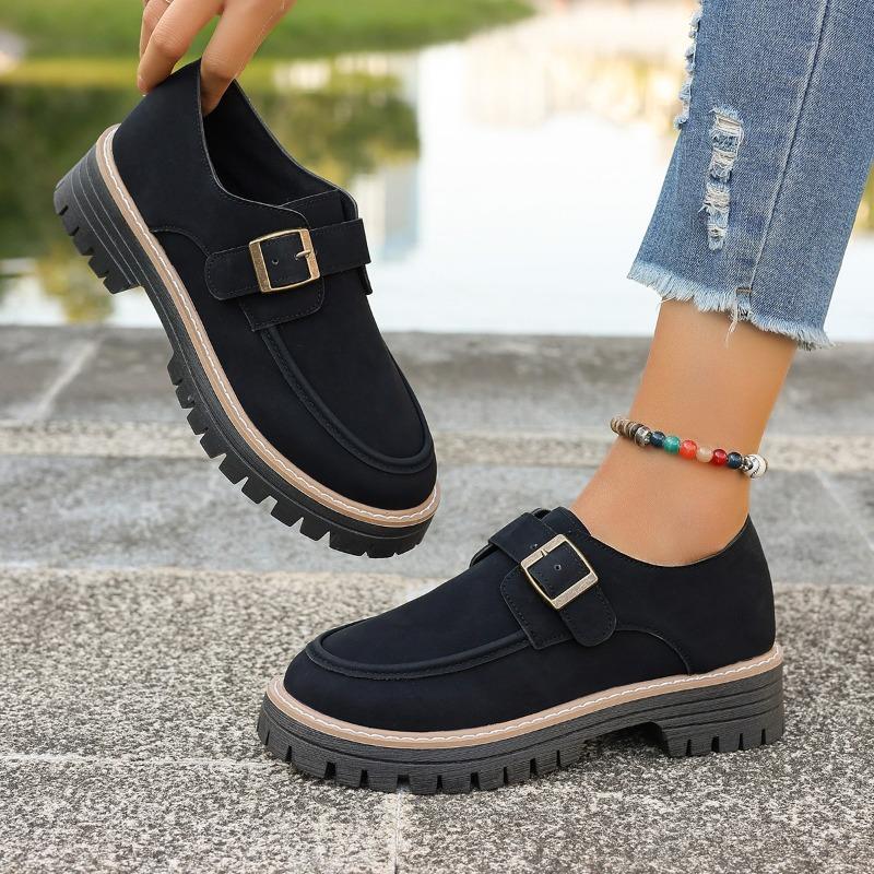 thick-soled women's new fashionable versatile retro small leather shoes women's thick heels spring and autumn single shoes women