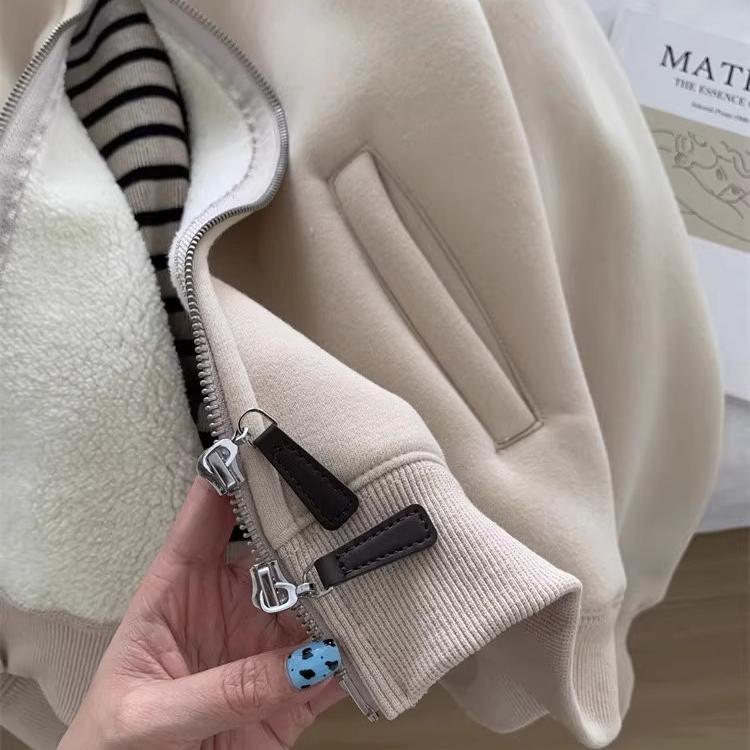 Thickened Velvet Sweatshirt Jacket Zipper Collar Warm Casual Autumn Winter Commute Women's