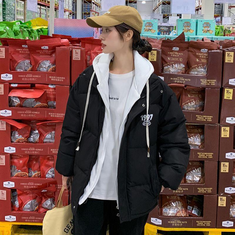 

Новое короткое хлопковое пальто, имитация двойки, студенческое, утолщенное, универсальное, свободное, куртка-пуховик для мужчин и женщин XL чёрный