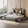 Upholstery Bed 160x200 Cm, Multifunctional Bed with LED Light, USB Socket, Drawers, Solid Iron Bed Frame, Youth Bed, Adult Bed, Double Bed, Synthetic