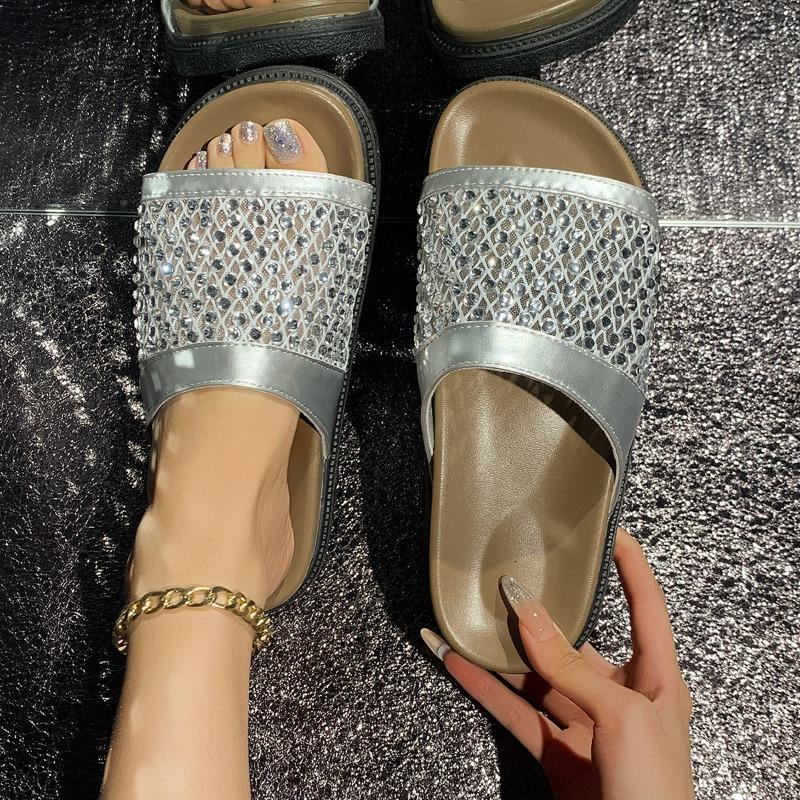 

Женские сандалии-шлепанцы на платформе в стиле Birkenstock со стразами, ручной работы, на толстой подошве, для пляжа и повседневной носки 43 серебряный