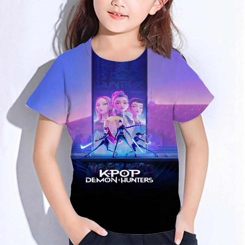 Sommer Huntrix Jente Kpop T-skjorter Barn Demonjegere T-skjorte Zoey Rumi Mira Gutter Jenter Kortarmede Topper Løs O-hals Barneklær