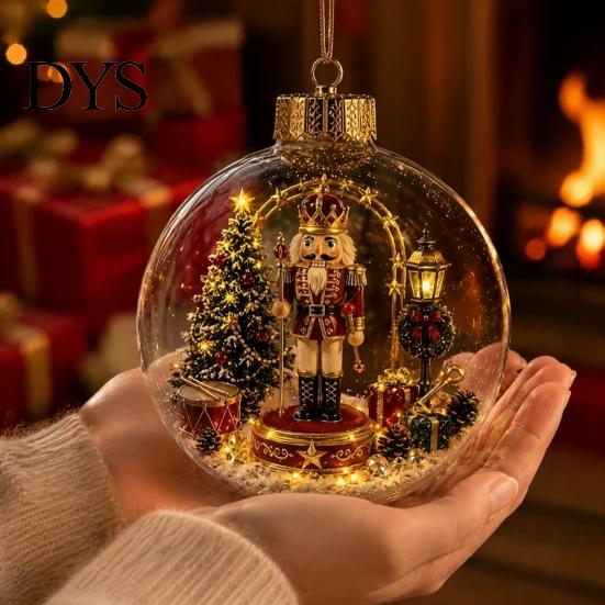 Transparent Hanging Ball Lights Lighted Christmas Ornament with Warm LED Lights, Retro Metal Cap Decorative Night for Bedroom Holiday Tree Home Decor