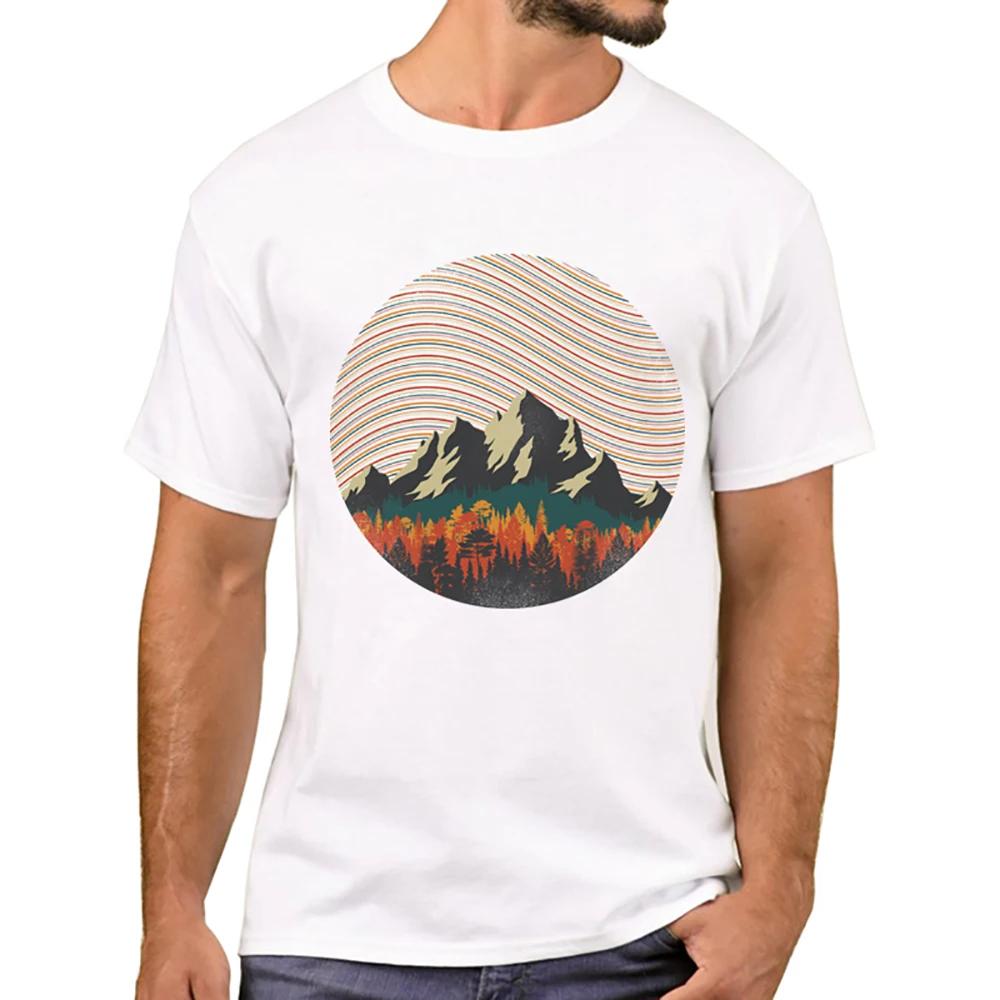 TEEHUB Mountain Sunset Brushstrokes Men T-Shirt African Safari Sunset T Shirts Short Sleeve Tshirts Geometric Harajuku Tee
