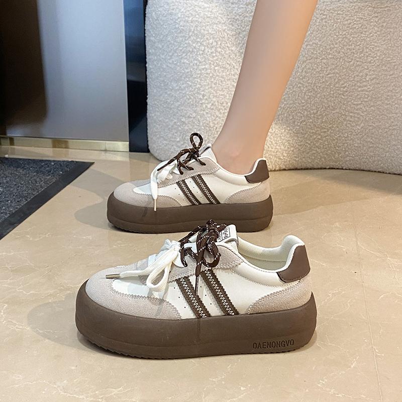 fashion Autumn Thick Sole Round Toe Shoes for Women 2024 High Quality Wear Resistant Lace-up Outdoors Women's Shoes Zapatillas De Mujer