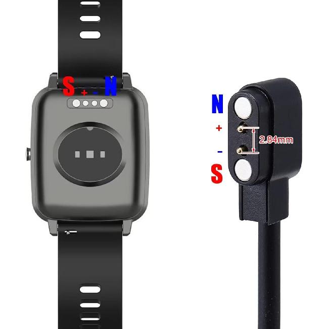 2Pcs 2-Pin Universal Black USB Data Charging Cable with Magnetic Charger Charging Mode for Smart Watch 2.84mm