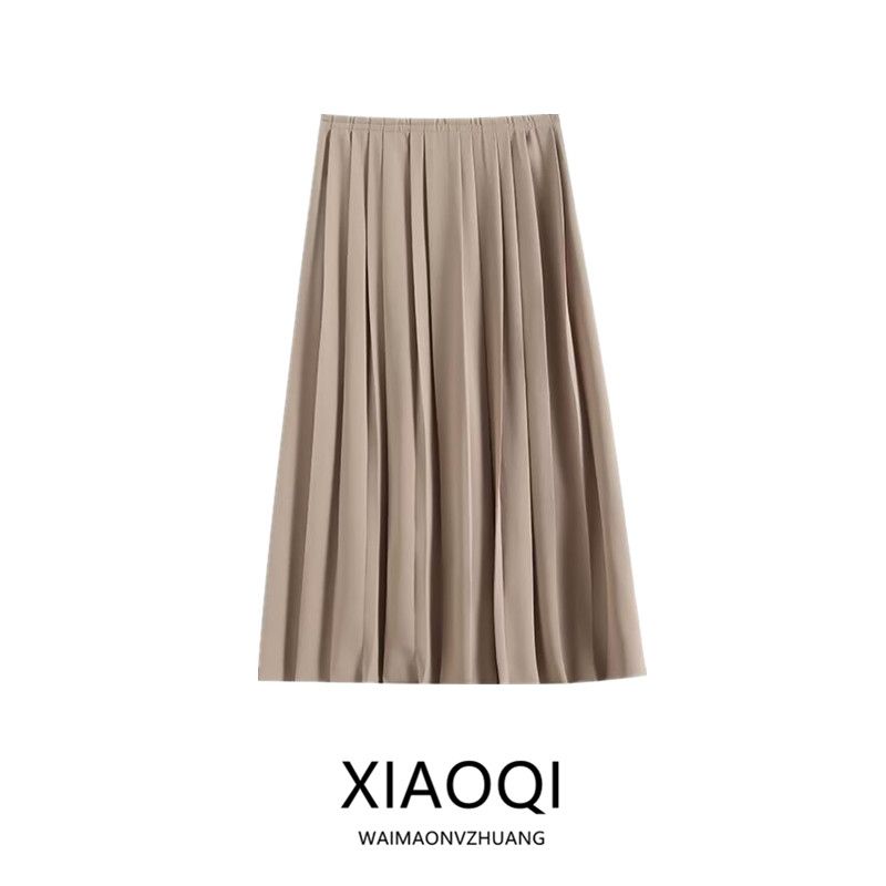 Fashion Style 2024 Autumn New Arrival Women's Commute Style Draping Effect Long Half-Length Pleated Skirt 05209923711