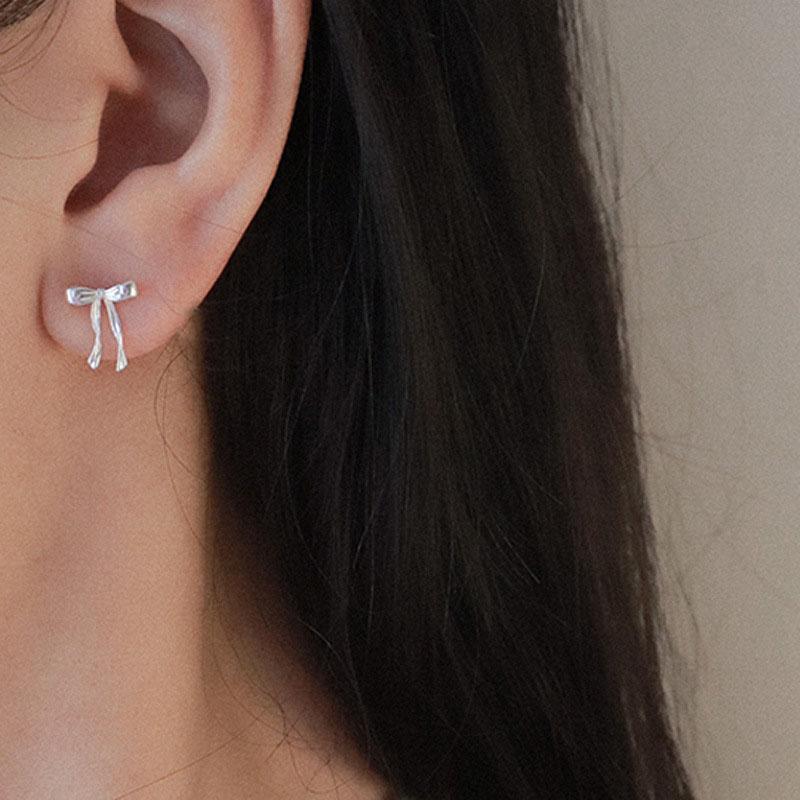 S925 Silver Bow Knot Stud Earrings Elegant Simple Cute Jewelry For Women Girls Fine Piercing Ear Accessories
