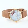Calico Cat Beckoning Cat Genuine Leather Wristwatch, Beige