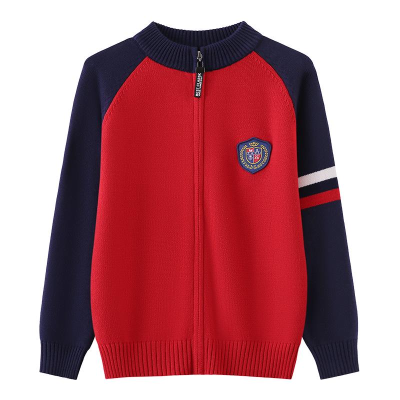 Jungen Baumwoll-Strickjacke mit Fleecefutter und Reißverschluss: Dickstrick für große Kinder, Herbst-/Winter-Oberbekleidung