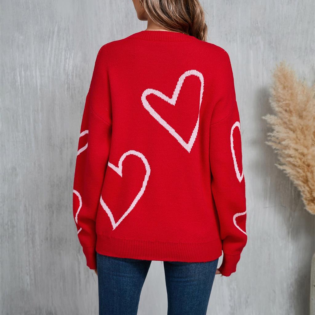 Women's Casual Fashion Round Neck Heart Sweater Knitted Bottoming Shirt