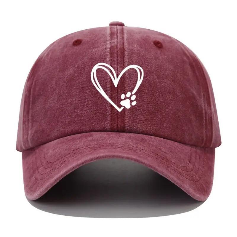 Washed Retro Baseball Cap Women'S Versatile Casual Love Pattern Peaked Cap Fashion Outdoor Sun Hat Men