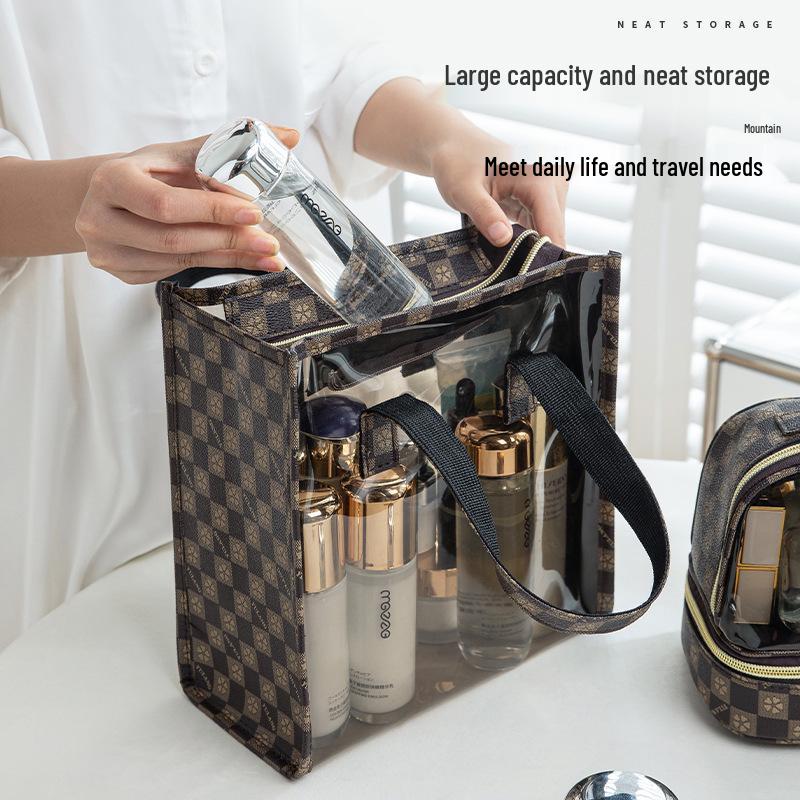 Large Capacity Waterproof PU Transparent Cosmetic & Toiletry Bag for Travel and Swimming