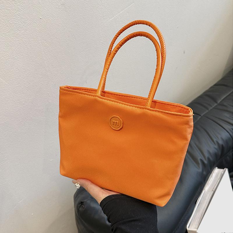 Simple Women Nylon Small Top Handle Shoulder Bag Versatile Solid Color Casual Bucket Shopper Handbag