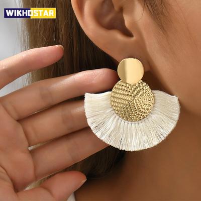 Fashion Bohemian Big Tassel Dangle White Fringe Female Earrings Drop Earrings for Women Statement Wedding Jewelry