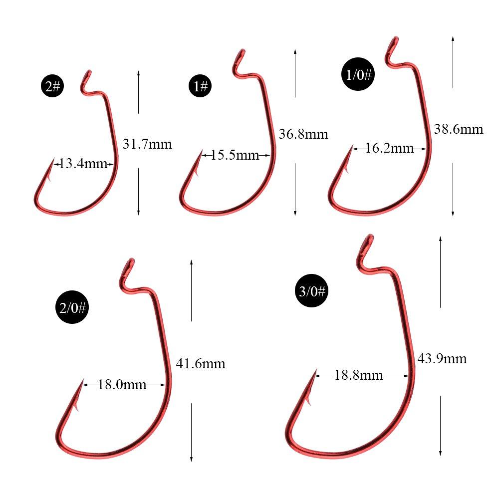 Goture Fishing Hook Jig Head Hooks for and Stream with Storage Case Set Red each of and Worm Set, Salt, Freshwater, Fishing, (50-Piece - - (10 #2, #1,