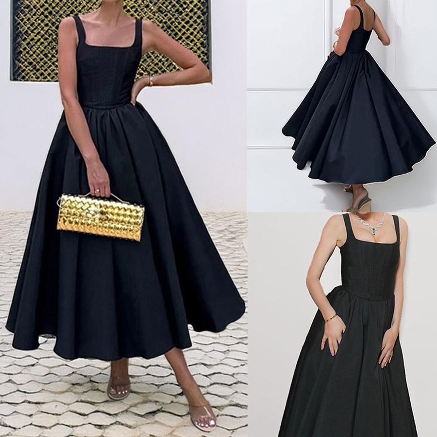 Spring New Arrivals Women's Wear Elegant Figure-Hugging Square Neck Patchwork A-Line Dress