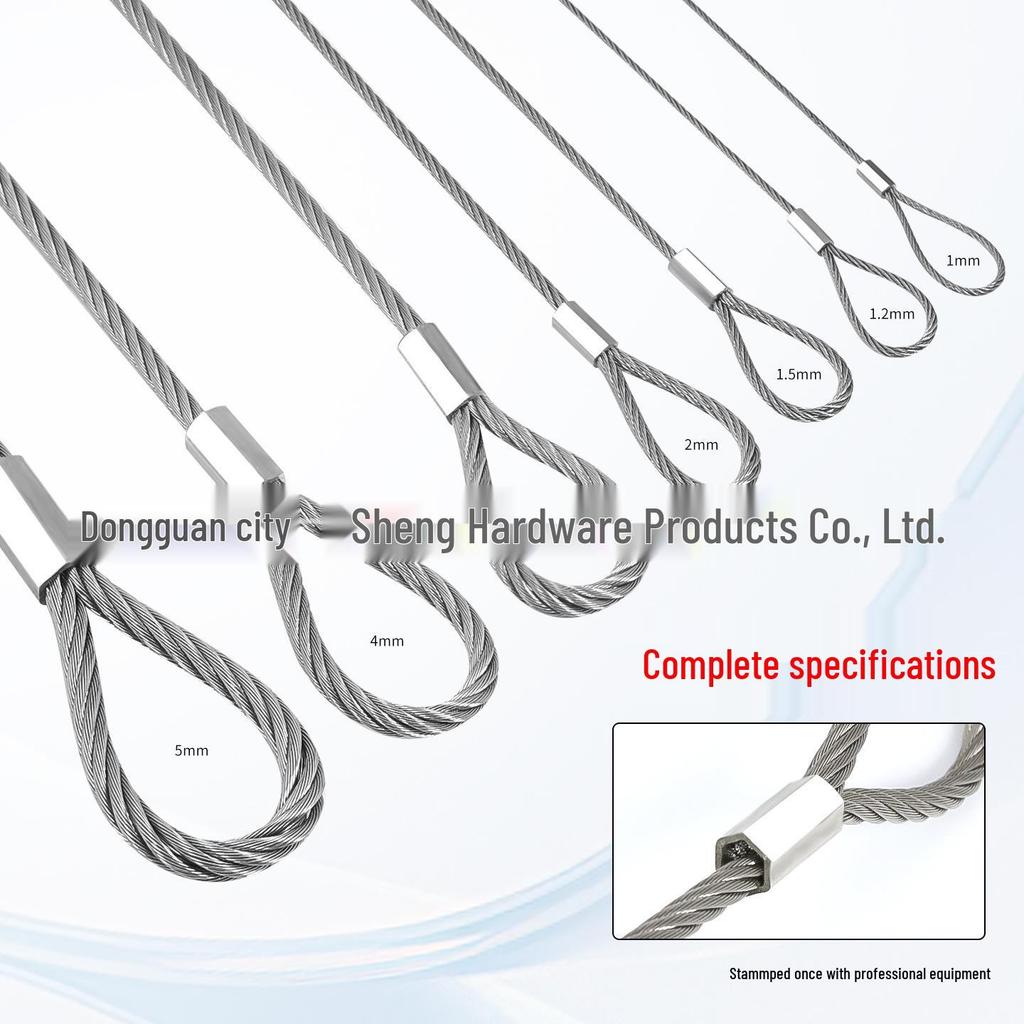 304 Stainless Steel Wire Rope Slings with Double Buckle Crimping Head for Rigging and Lifting.