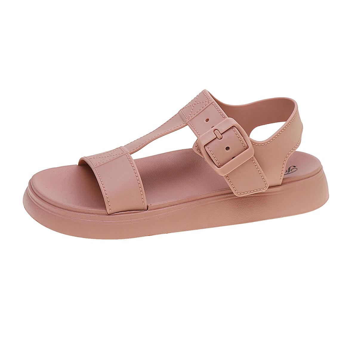 Женские классические однотонные сандалии лето 2025 г новые модные сандалии с одной пряжкой на толстой подошве удобные с открытым носком 41 2486₽