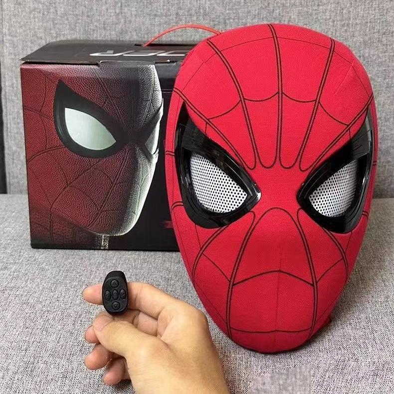 Popular Breathable Spider Man Headset With Chin Operable Blink Touch Glowing Mask Miles Halloween Cosplay Boys Headgear Toy