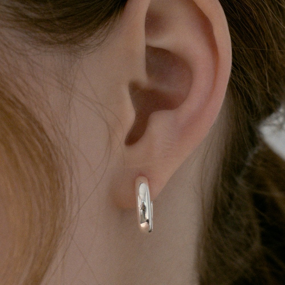 (Silver 925) Minimal Bold Hoop Earrings Ec1993 (S/M)